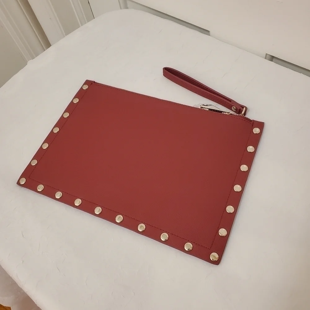 NWOT White House Black Market Large Studded Maroon Clutch - Picture 2 of 6